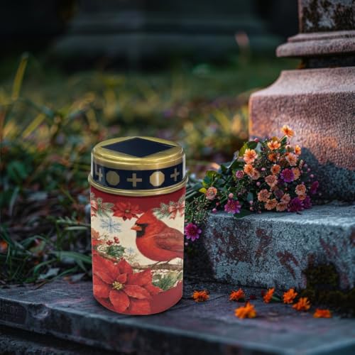 Image of Cardinal Cemetery Solar Lights Flameless Candles 2 Pack | Outdoor cozy Christmas led flameless candle, grave lights, waterproof solar cemetery decorations for grave