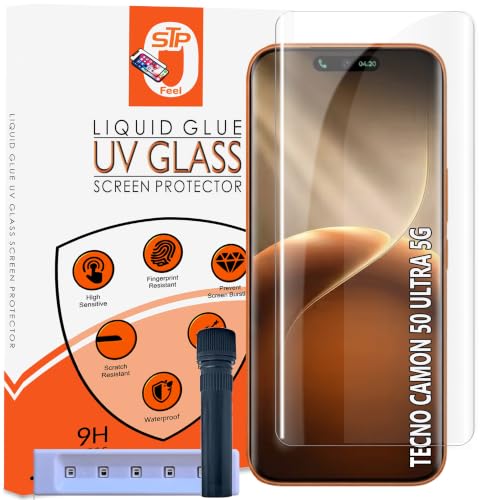 Image of STP FEEL HD+ UV Tempered Glass Screen Protector Guard Compatible For Tecno Camon 50 Ultra 5G (6.78 Inch, Pack of 1) Full Adhesive UV Curved Case Friendly HD Clarity with easy installation kit