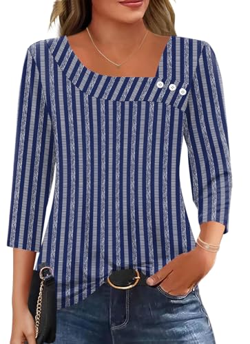 Image of LOMON Womens 3 /4 Length Sleeve T Shirts Asymmetrical Neck Tops Business Blouses for Women Fashion 2026