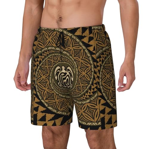 Hawaiian Tapa Honu Turtle Print Men'S Bwim Trunks Beach Shorts with Compression Liner, Anti-Chafe, Quick Dry2