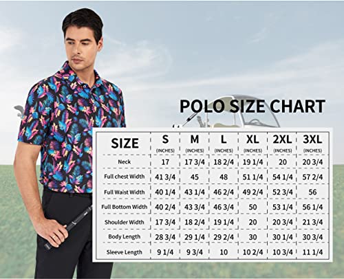 Samerm Mens Golf Shirt Short Sleeve Print Performance Moisture Wicking Dry Fit Polo Shirts For Men,White Leaf L #TOP5