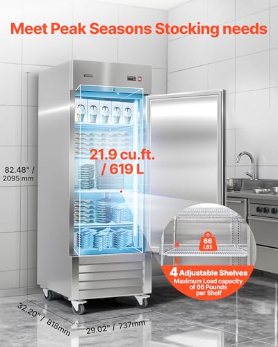 Image of VEVOR Commercial Reach-In Freezer 29 inch W, 22 Cu.Ft Stainless Steel Upright Freezer with Single Door, Auto-Defrost, 4 Adjustable Shelves, -11 to 14℉ Temp Control, LED Light, ETL Certified