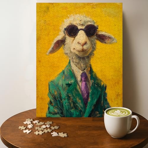 Casse-tête Mouton Costume Drôle Animal - 500 Pièces Bois Adultes, Cadeau Décoration, 20 x 15 Pouces