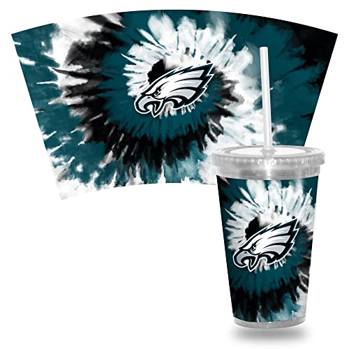 Rico Industries NFL Football Philadelphia Eagles Metallic Tie Dye NFL Football Team 16oz Metallic Clear Tumbler W/Straw