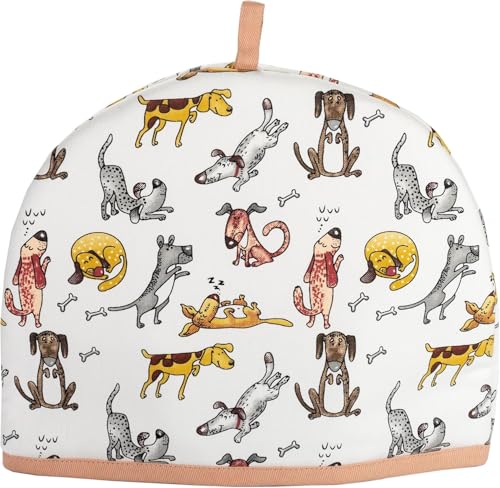 SPOTTED DOG GIFT COMPANY Tea Cosy Cotton Teapot Warmer with Funny Dogs Design Insulated Cover for Small Medium or Large Tea Pots 27cm x 33cm