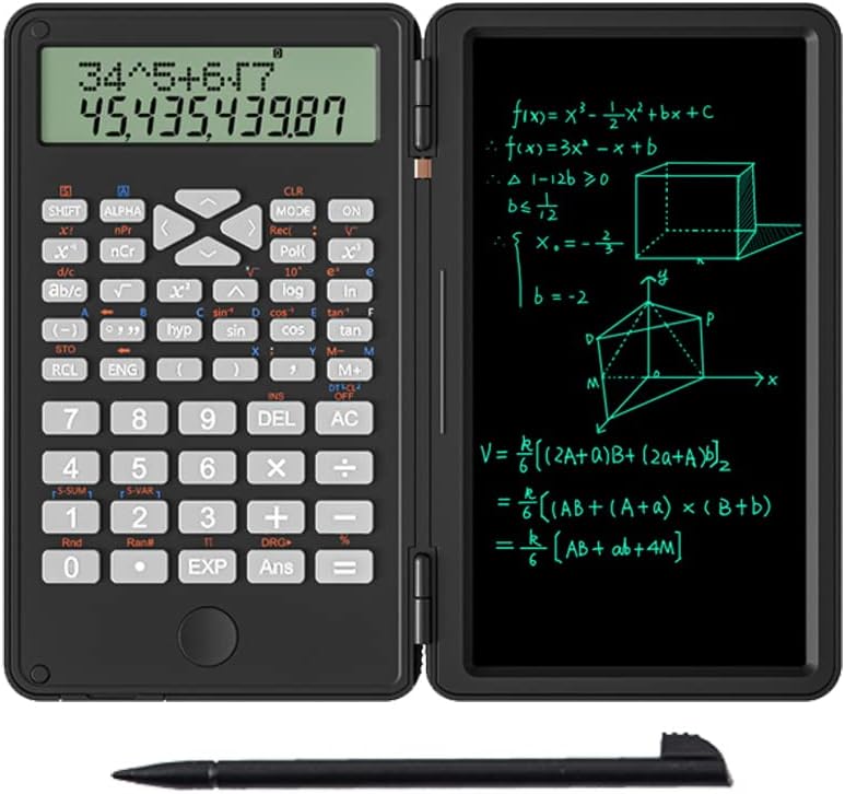 JSJGETYI Scientific Calculator with Writing Tablet, Protable Foldable Calculator Notepad 2 in 1 LCD Science Calculator Notepad Professional Financial Calculator for Office Home School Collage(Black)