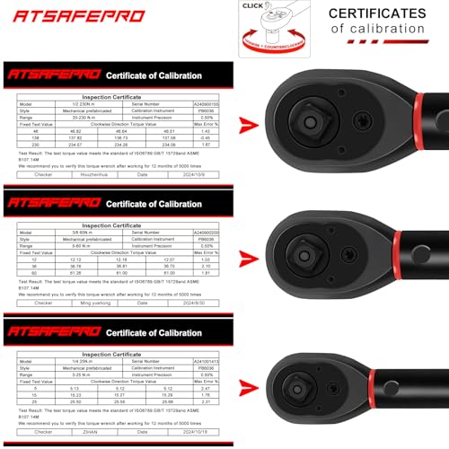 ATsafepro Torque Wrenches Set 1/4 3/8 1/2 inch Drive Click, Torque Wrench Bike Moto Auto 3-25NM 5-60NM 20-230NM - Image 3