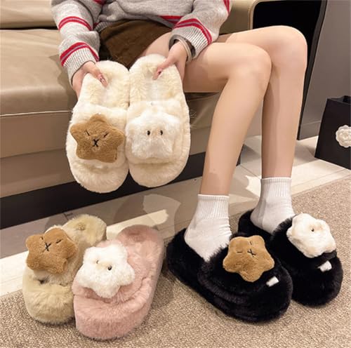 Epsion Fuzzy Slippers for Women Star Shape Comfy Open Toe Slip on Thick Sole House Shoes2