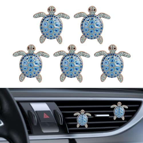 Image of 5 PCS Sea Turtles Car Decor, Cute Beach Themed Air Freshener Vent ClipsCar Accessories Decoration for ,Reusable Essential Oil Diffuser, Universal for Most Cars (Blue)