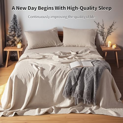 Image of LBRO2M 100% French Pure Linen Sheet Set 3Pcs, 16 inch Deep Pocket Twin