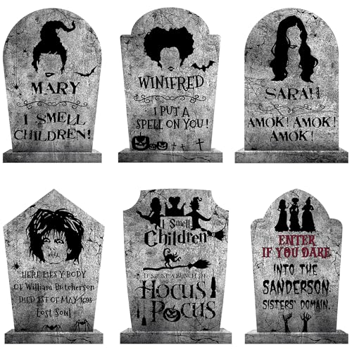 Hocus Pocus Outdoor Halloween Tombstones Decorations, 6Pcs Hocus Pocus Witches Tombstone, Outdoor Halloween Gravestone Yard Signs Decor, Scary Graveyard Yard Signs for Kids Home Party