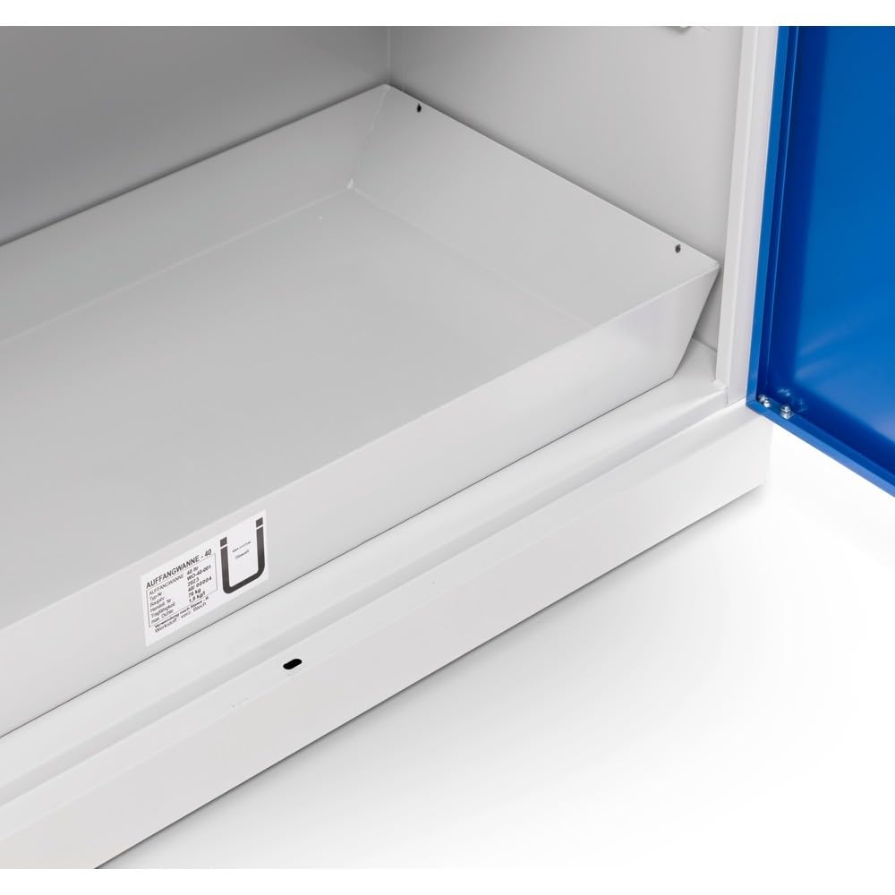 Steinbock Gefahrstoffschrank aus Stahlblech für wassergefährdene Stoffe bis WGK 2 | HxBxT 195 x 120 x 50 cm | Bodenwanne nach StawaR | vollmontiert | Chemikalien- und Giftschrank mit Zylinderschloss