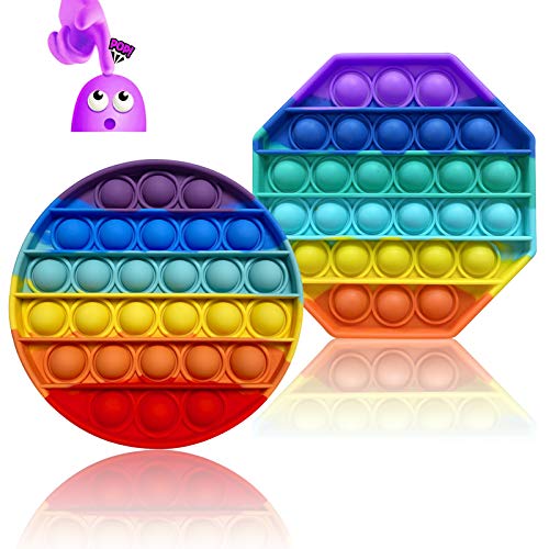 Fidget Toys Push Pop Pop Bubble Fidget Sensory Toys for Autistic Children Poke Pop Toys Special Needs Stress Reliever Silicone Anxiety Relief Toys Rainbow Fidget Toys 2 Pack for Kids and Adult