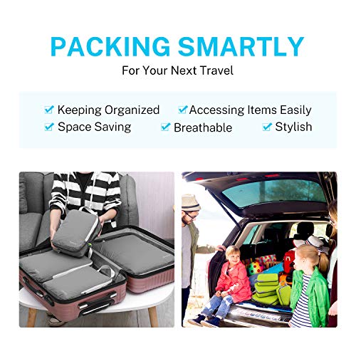 Gonex Compression Packing Cubes, 4pcs Expandable Storage Travel Luggage Bags Organizers (Deep Gray)