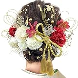 [JZOON] 髪飾り 成人式 髪飾り 9色 ドライフラワー 造花飾り 水引 紐 ヘアーアクセサリー 和玉 かすみ草 金箔 人気 和服 着物 振袖 袴 花 浴衣 成人式 七五三 結納 卒業式 入学式 結婚式 発表会 赤 T1303