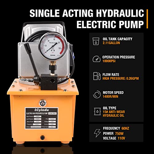 Image of Hydraulic Electric Pump 8.4Quart 2.1Gallon Single Acting Manual Valve 8L Hydraulic Power Pack Cylinder Electric Portable Pump for Single Acting Cylinders, ZCB-700A