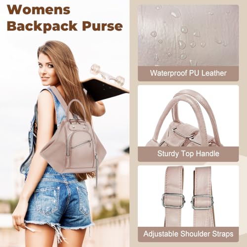 Image of Leather Bookbag Purse for Women Waterproof Anti-theft Rucksack Convertible Backpack Tote Large Casual Tote Bag Ladies Shoulder Bags with Tassel for Work College Travel Daily Use