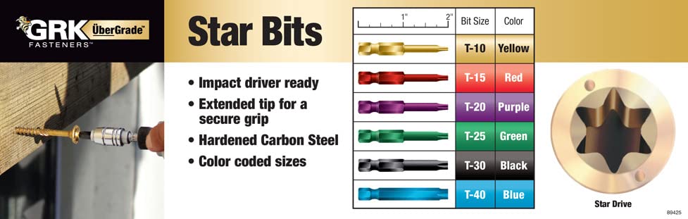 GRK 86419 T10-2-Inch Yellow 25 Driver bits, One Size, Count