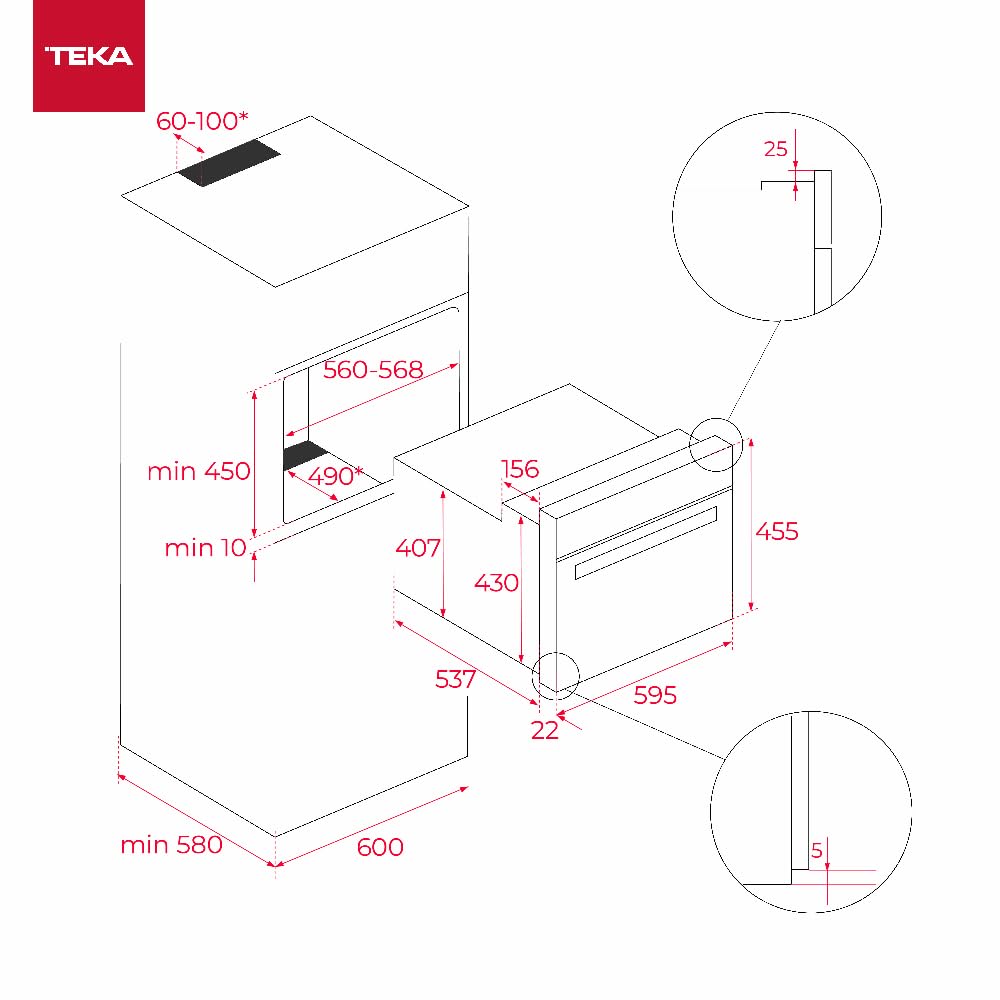 Teka Horno Compacto 45 cm, Horno + Microondas, Sistema de Limpieza HydroClean ECO, Multifunción SurroundTemp, 11 Funciones de Cocinado, Touch Control, 3 Cristales, Color Negro, HLC 8440 C