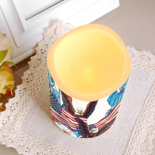 Image of USA Flag Flameless Candles Bald Eagle Tropical Flowers Flameless Candle with Remote Timers for Lights Patriotic Independence Day Lamp for Home Dinner Table Garden Tea Party, 4 Pack