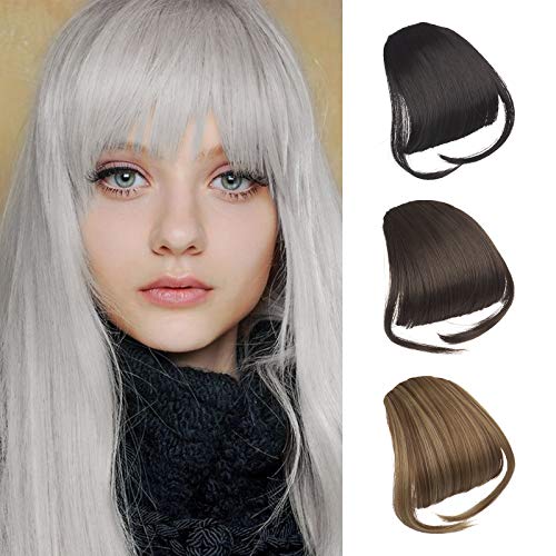 Sofeiyan Clip in Bangs Hair Extensions Fringe Bangs Gray Clip on Bangs Synthetic Hair Natural Flat Bangs Hairpiece with Temple One Piece for Women Girls