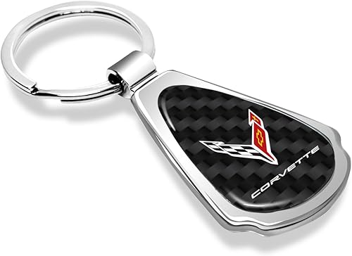 Miniatura 8 de Llavero de lágrima de metal de fibra de carbono negro real para Chevrolet Corvette C8, con licencia oficial