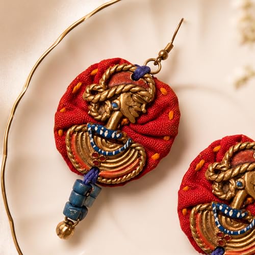 Image of Royal Queen & Empress Handcrafted Tribal Dhokra Earrings Collection for Women - Wooden, Fabric & Round Statement Ethnic Designs in Multiple Colours