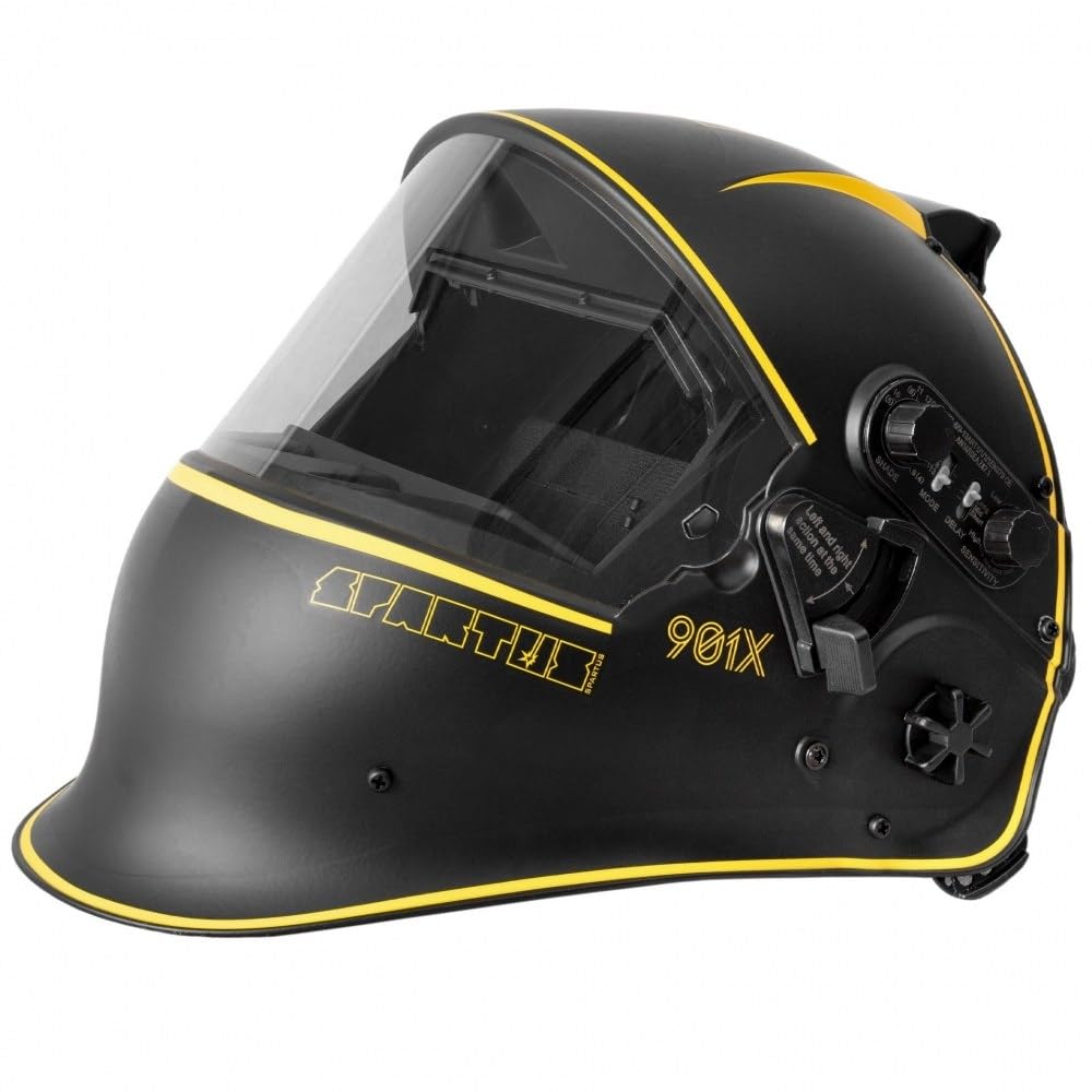 SPARTUS Automatik Schweißhelm Pro 901X Schweißmaske mit Klappvisier Optische Klasse 1/1/1/1 Großes Sichtfeld 100x65mm 4 Sensoren DIN 4-13 für Wig MIG MAG MMA Schweißen Schleifen - Bestschweissen.de