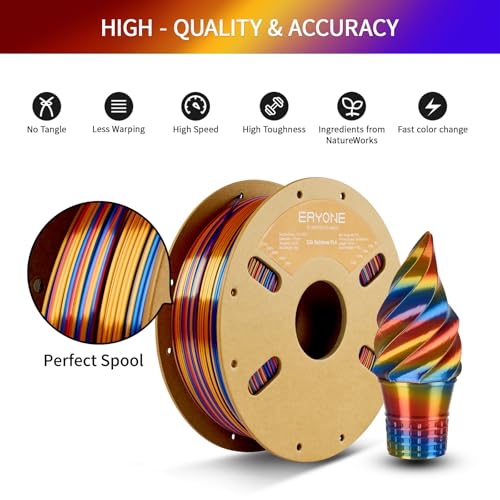 Image of ERYONE Twist Rainbow 3D Printer PLA Filament 1.75 + /-0.03mm, Shiny Multicolor Filament PLA 1KG(2.2LBS), Shadow(Red Gold Blue)