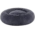 FEANDREA Dog Bed, Donut Cat Bed, Fluffy Calming Pet Bed with Removable, Washable Cover, Soft Long Plush, 50 cm, Dark Gre