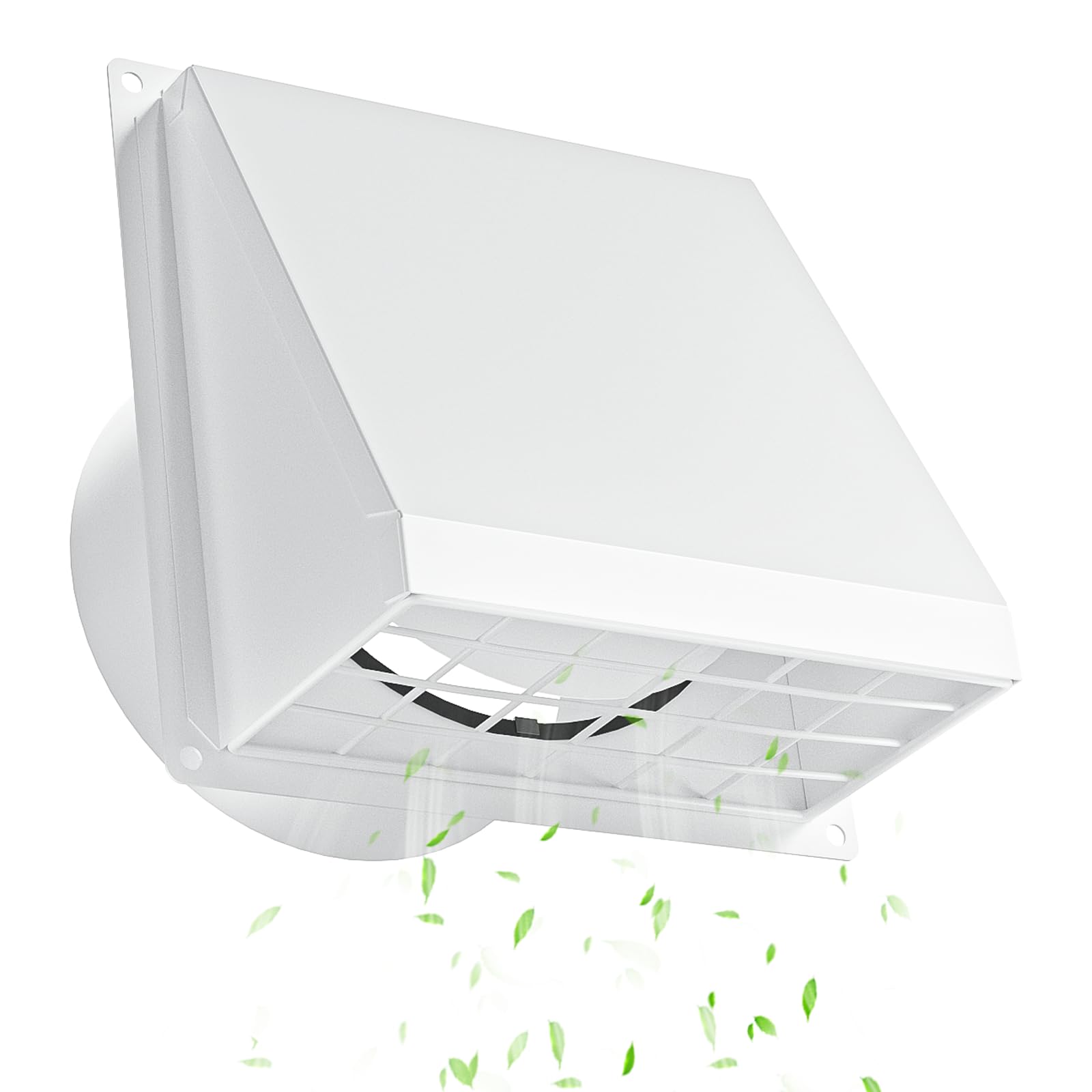 Hon&amp;Guan Dryer Vent Cover Outside with Removable Mesh, Wall Mount Extractor Vent with Rubber Cushioned Non-Return Flap, Metal Outside Dryer Vent Cover for House (White, 4 Inch)