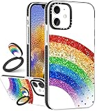 Toycamp for iPhone 12/12 Pro Case with Ring Kickstand, Colorful Rainbow Graffiti Design for Women Me