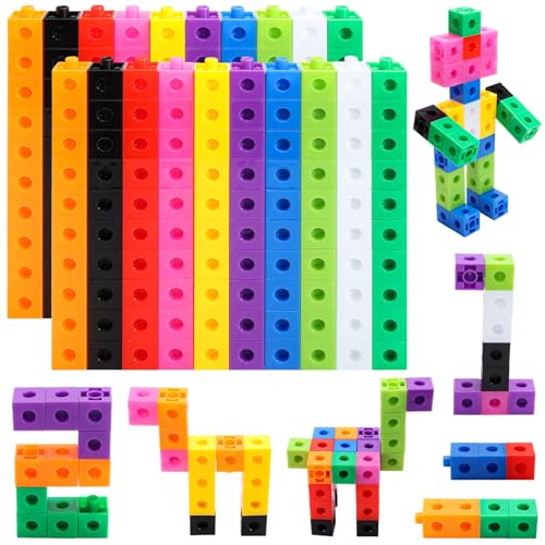 HSDAV 200 Pcs Math Linking Cubes - 10 Colors Connecting Counting Snap Blocks Math Manipulatives for Early Math & Construction Educational Toy for Preschool Kindergarten Homeschool