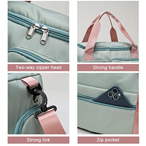 Image of Small Gym Bag for Women, Travel Duffle With Shoe Compartment, 13#Pink Green, Weekender Carry On & Toiletry Bag