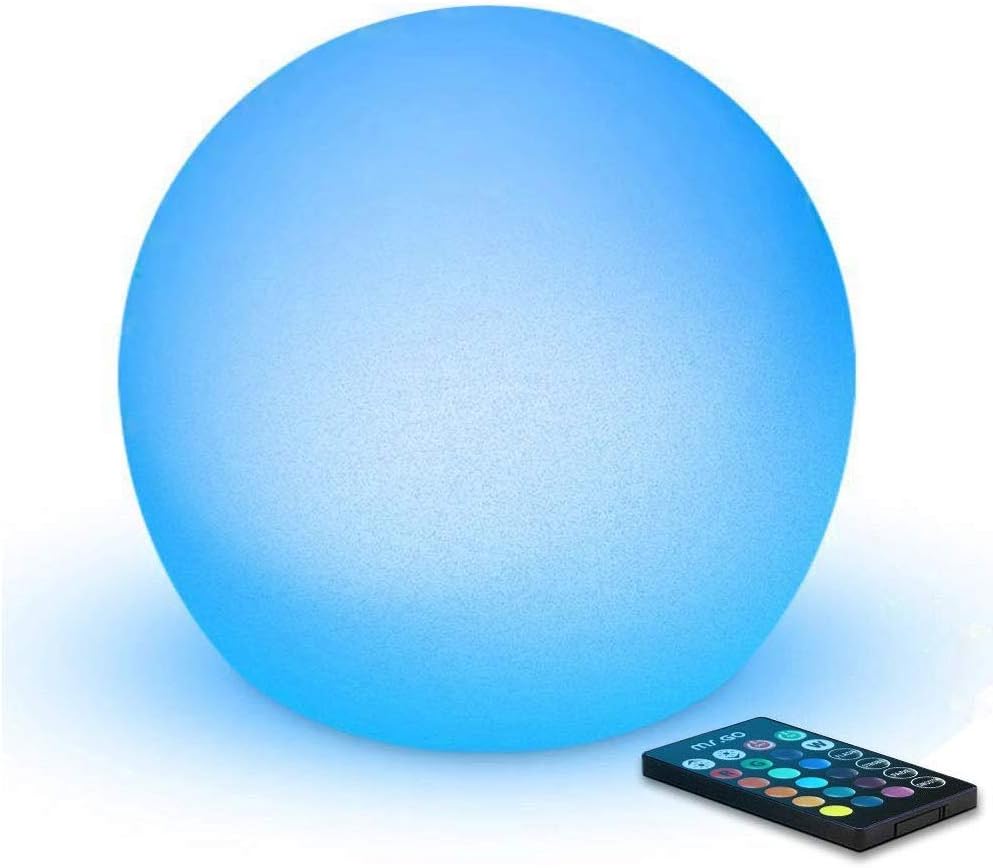 Diameter 15cm LED Night Light, Colour Changing Mood Lamp Ball Light, 8 Dimmable Brightness, 16 RGB Colours, Wireless Remote Control, Battery Operated Bedside Lamp for Childrens Bedroom