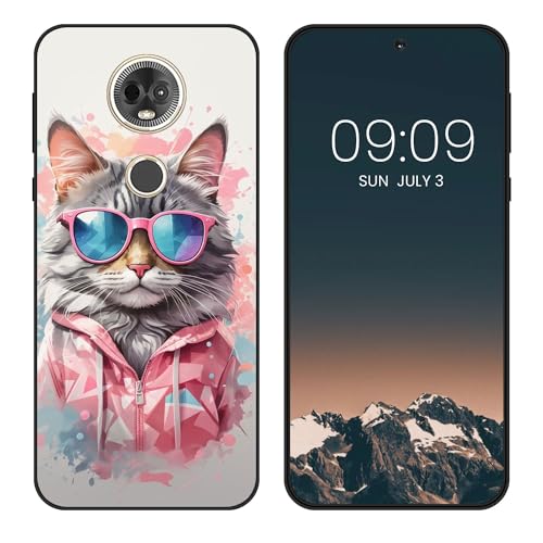 WUACYEAMING Funda Bonita para Motorola Moto E5 Plus,Carcasa con Aesthetic Lindo Dibujos,Ultrafina Suave TPU Antigolpes Case Divertidas Diseño Negro-Gatos