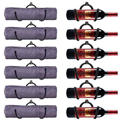 6Pack—Wall Mount Wine/Towel Rack, Wall Mounted Flexible Adjustable Metal Wine Bottle & Glass Rack Holder | Home & Kitchen Décor | Storage Rack | Wall Mounted Shelves — Rubber protection ?No scratches?