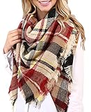 Plaid Scarf for Women Fall Winter Blanket Scarfs Warm Shawl Wrap Lightweight Square Checked Tartan Oversized