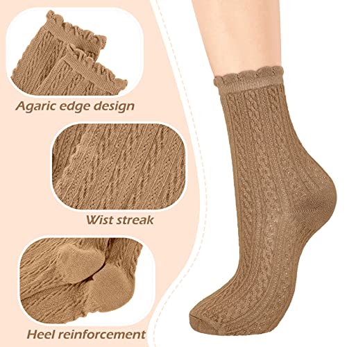 Geyoga 5 Pairs Ankle Ruffle Socks for Women Cute Cotton Soft Breathable Cool Crew Frilly Plush Socks3