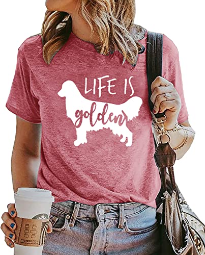 Life is Golden Shirt for Women Cute Dog Mom Graphic Short Sleeve Casual Mama Gifts T-Shirt2