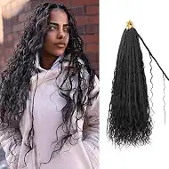 IXIMII Crochet Boho Braids with Human Hair Curls 14inch 8packs 96strands 1B# Deep Wave Pre Looped Goddess Bohemian Box Braids Crochet Hair Curly Ends Hair Extensions For Women