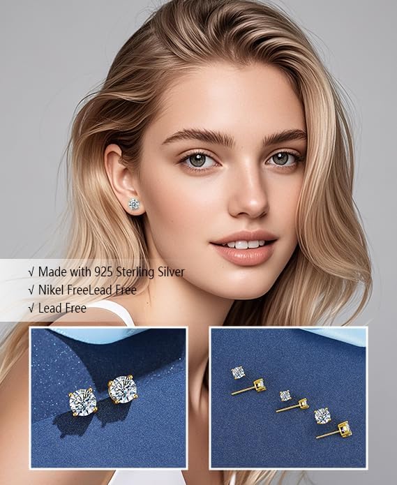 Moissanite Stud Earrings for Women Men : 0.6-4CT 18K White Gold Plated Solid S925 Sterling Silver Earring Hypoallergenic Dainty Flat Diamond Earrings Wedding Jewelry for Women Men D Color VVS1 Clarity - Image 2