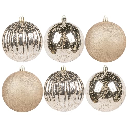 4in Large Christmas Ornaments Shatterproof Christmas Ball Ornaments Giant Xmas Tree Decoration Decorative Hanging Mercury Balls for Party,Home,Holiday (Champagne,6pc)
