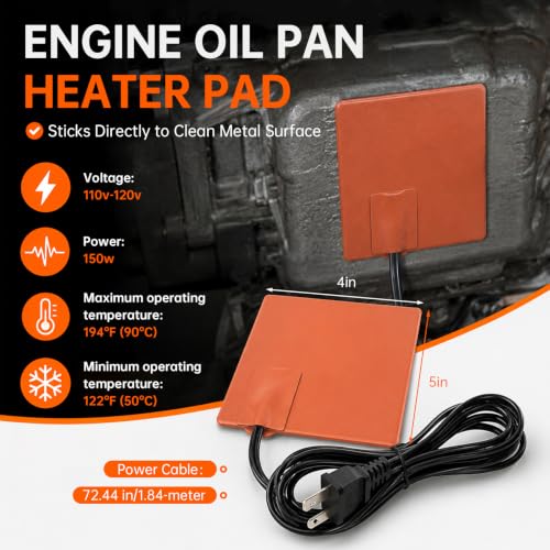 1PCS Engine Silicone Heating Pad with Thermostat 120V 150W 4"X 5",Universal Engine Heater Car Oil Pan Heater Pads, Electric Heated Pad Engine Block Oil Pan Tank Reservoir Container(for Metal Surface) by Daordaer - Used condition - Image 2