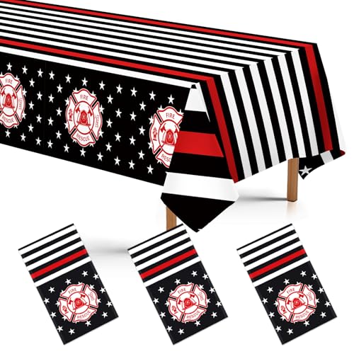 3 Pcs Firefighter Tablecloth Official Thin Red Line Flag Pattern Table Cover...