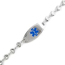 Pre-Engraved & Customizable Warfarin ID, Medical Alert Bracelet, 6mm Heart Chain Blue