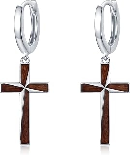 Cross Earrings for Women Men 925 Sterling Silver, Cross Hoop Drop Earrings, Christian Jewelry Gift for Women Men