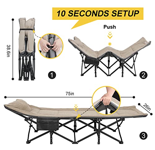 Atorpok Camping Cot For Adults With Cushion And Pillow, Portable Folding Bed For Sleeping, Lightweight Tent Cot With Carry Bag For Kids Supports 450 Lbs (Khaki) #TOP4