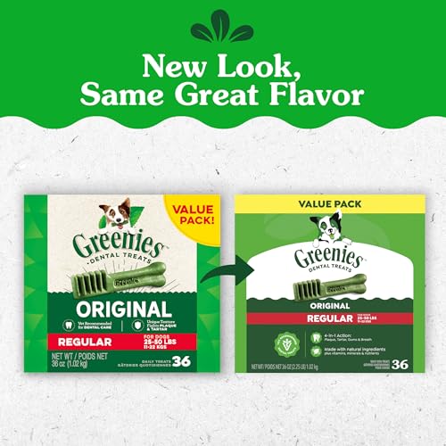 Greenies Veterinarian-Recommended Adult Natural Dental Dog Treats Regular Size, Dog Dental Chews, Original Flavor, 36 oz. Pack, 36 Count