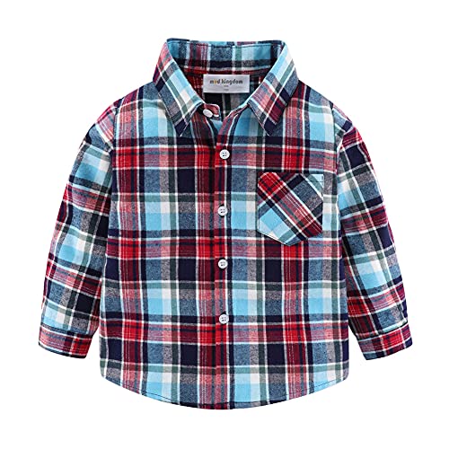 Image of Mud Kingdom Boys Plaid Flannel Shirt Long Sleeve Button Down Casual